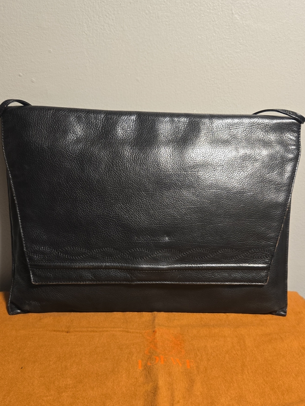 Loewe Black Leather Messenger Bag
